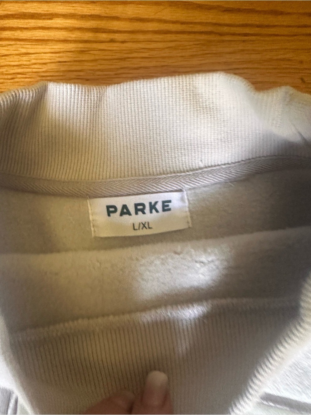 Parke Valentine day drop 2026. Lavender mock neck with Raised Collegiate Logo - Picture 4 of 5